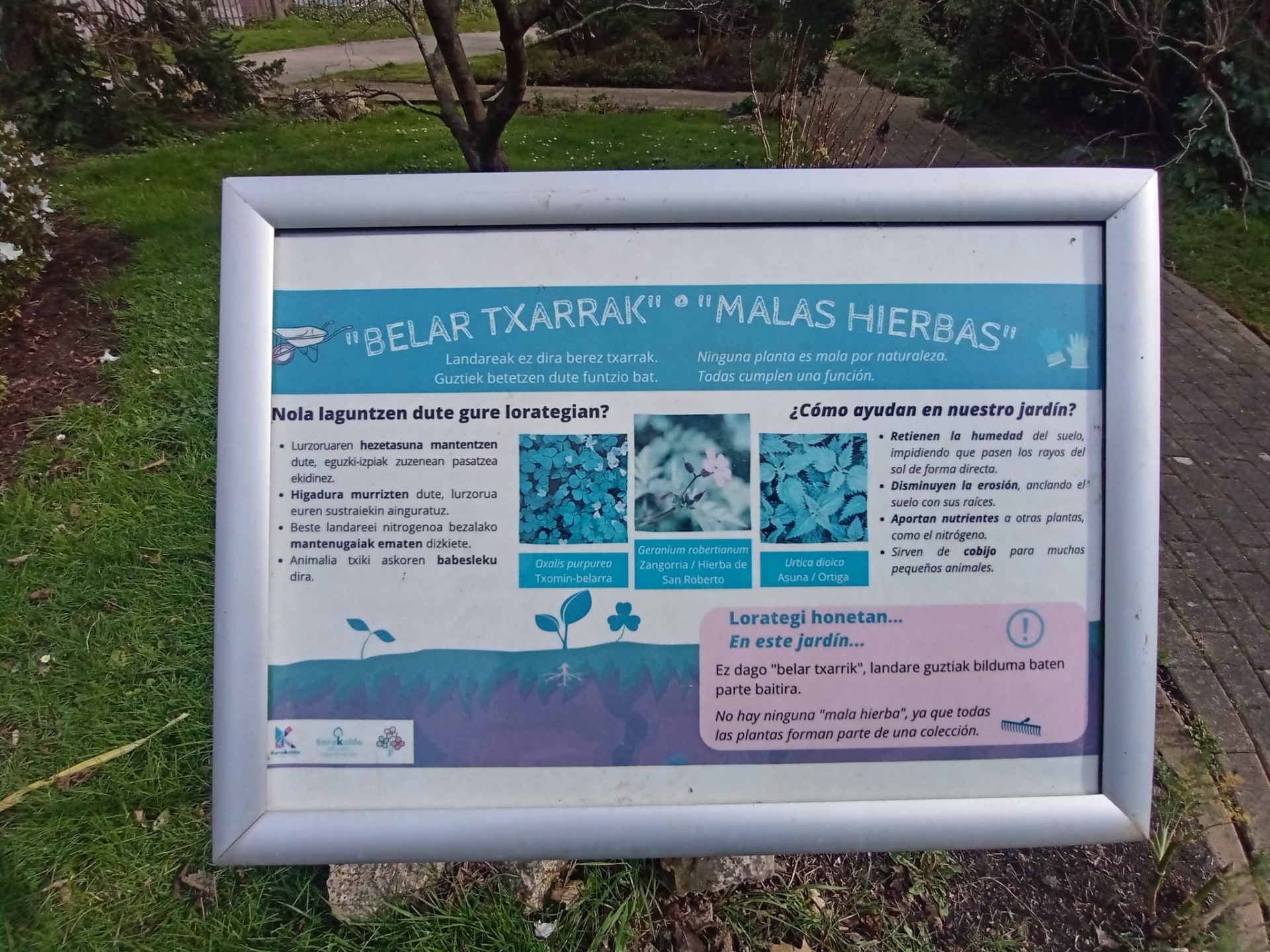 PANEL INFORMATIVO DE MALAS HIERBAS EN EL JARDÍN BOTÁNICO DE BARKALDO